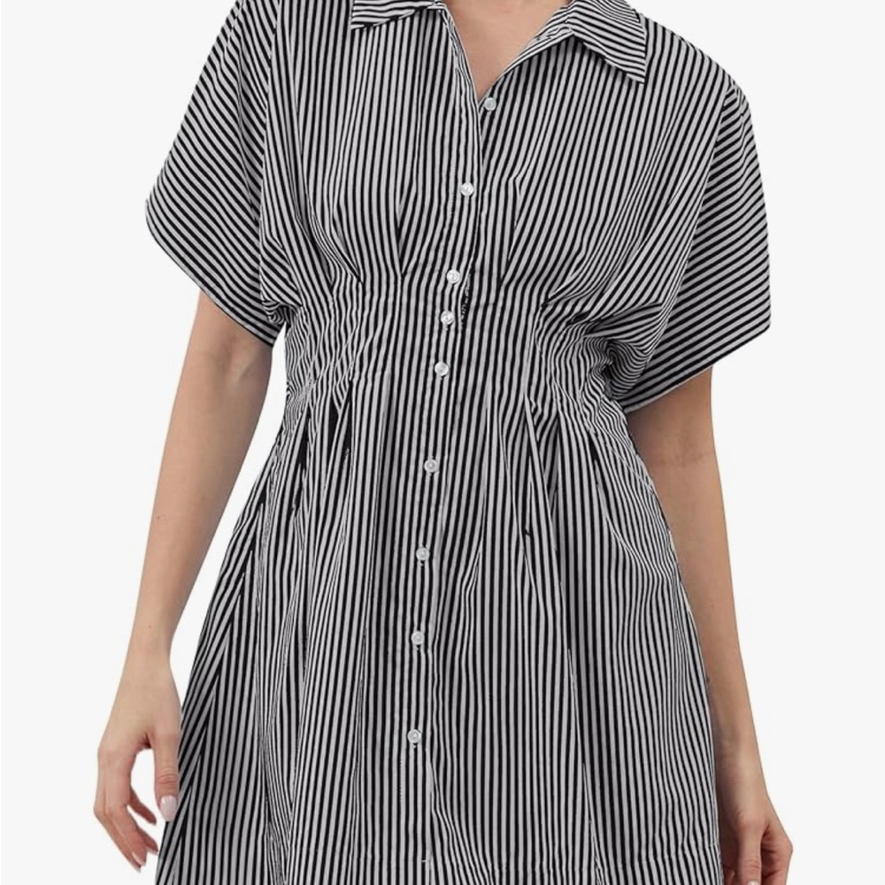 Black and White Striped Button-Up Dress